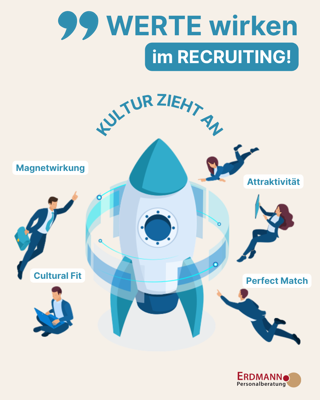 Business Menschen fliegen um eine Rakete