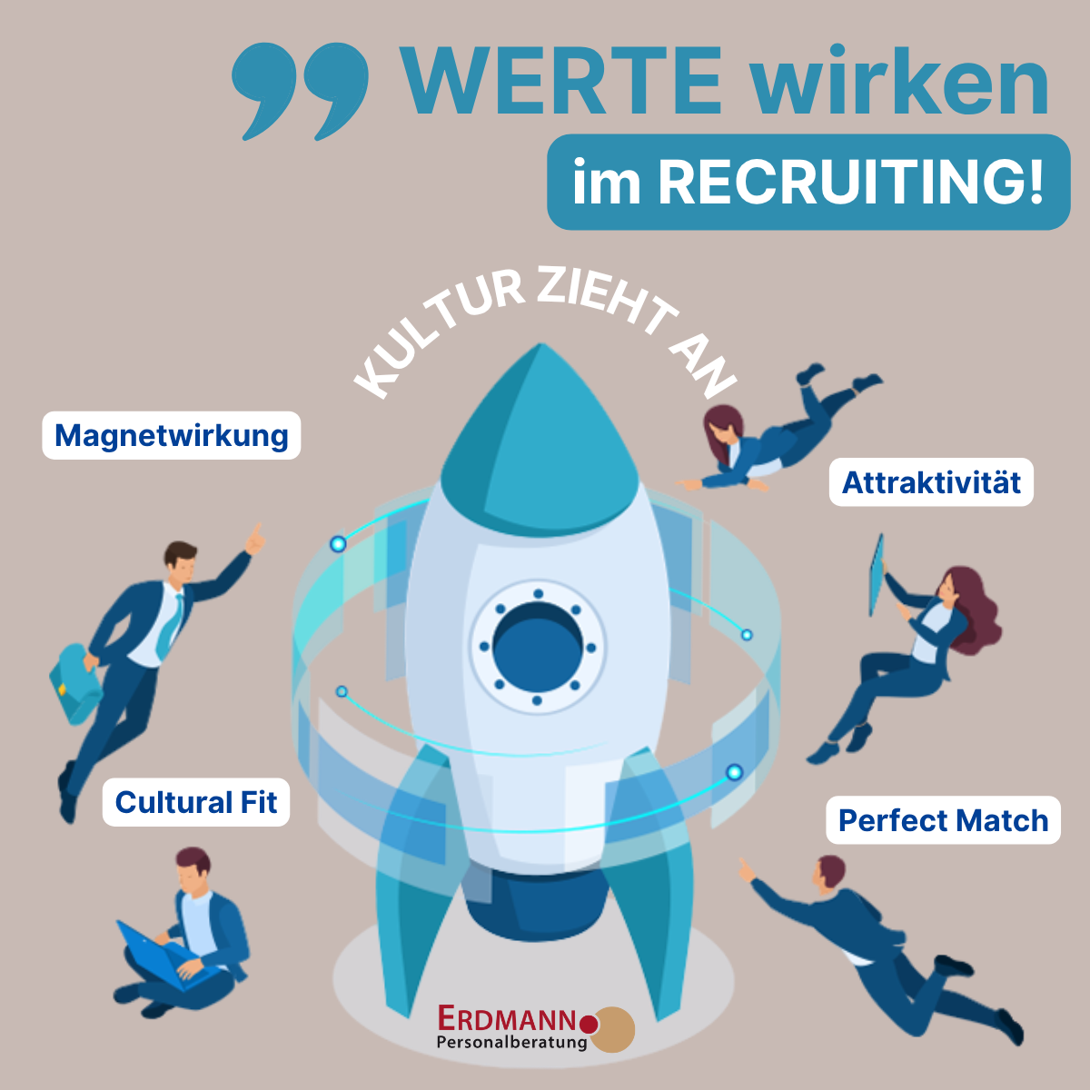 Business Menschen fliegen um eine Rakete