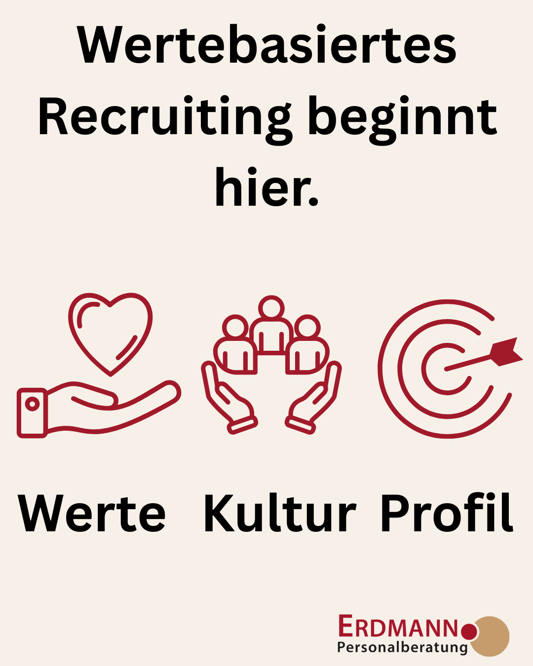 Grafik mit drei Symbolen für Werte, Kultur und Profil 